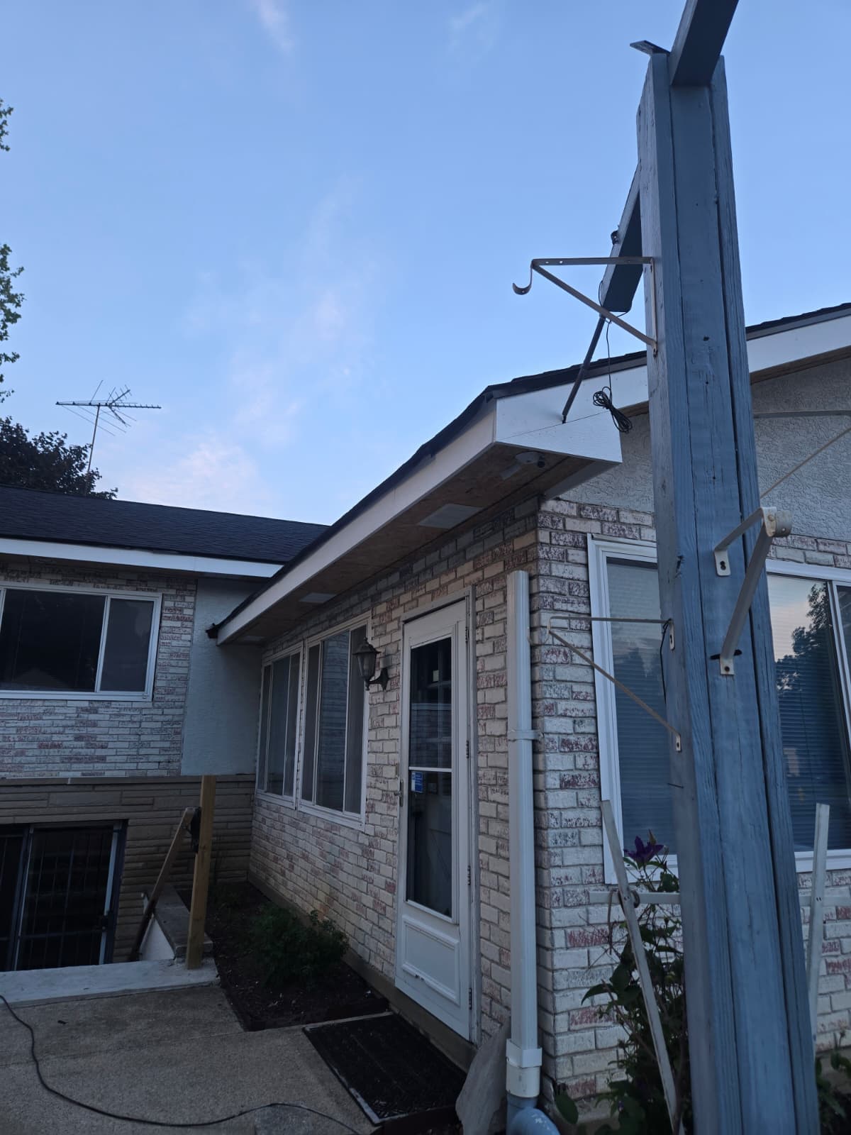 Exterior fascia trim along roof edge