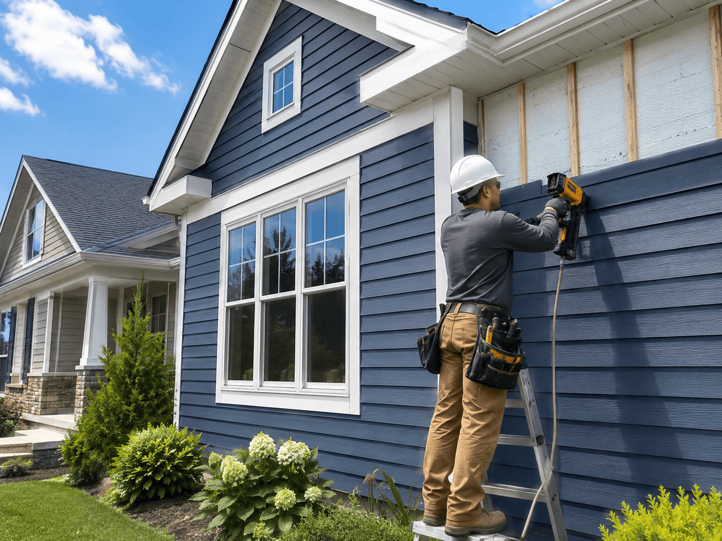 Insulated siding installation on home exterior