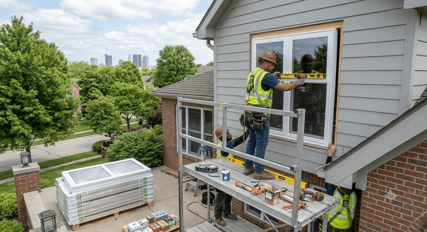 Home exterior with newly installed windows